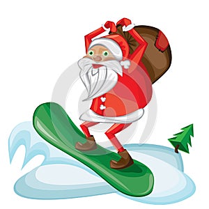 Cartoon snowboarding Santa