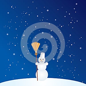 Cartoon Snowman with Broom