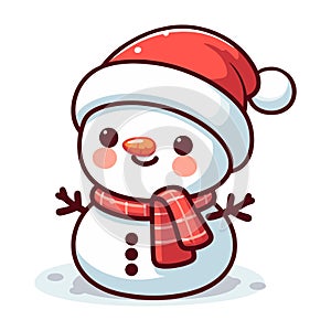 Cartoon snowman isolated on white background, vector illustration