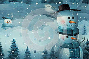 Cartoon snowman lovely christmas background