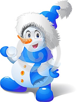Cartoon snowman play snowballs photo