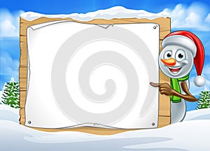Cartoon Snowman Santa Hat Sign Scene
