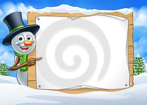 Cartoon Snowman Sign Scene