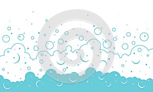 Cartoon soap line bubble background, bath foam frame, shower water pattern, laundry suds outline design. Beer, sea and blue cloud