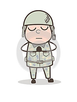 Cartoon Sober Army Man Praying Vector Illustration