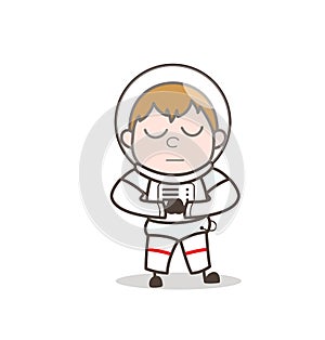 Cartoon Sober Space-Traveler Praying Vector Illustration