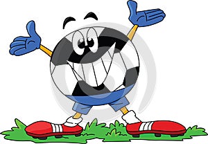 Cartoon soccer ball character smiling to soccer fans vector