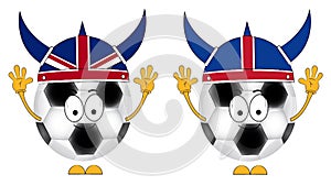 Cartoon soccer balls. Fans. England and Iceland. Animation