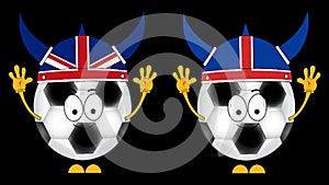 Cartoon soccer balls. Fans. England and Iceland. Without background. Alpha channel.