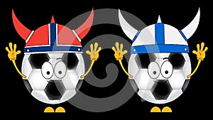 Cartoon soccer balls. Fans. Norway and Finland. Without background. Alpha channel.