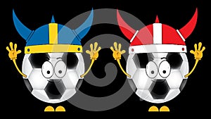 Cartoon soccer balls. Fans. Sweden and Denmark. Without background. Alpha channel.