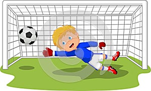 Cartoon Soccer football goalie keeper saving a goal