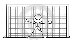 Cartoon of Soccer Football Goalie Standing in the Goal