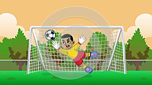 Cartoon soccer goalkeeper on the soccer field