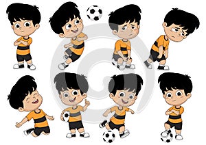 Cartoon soccer kid with different pose.