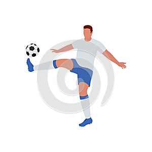 Cartoon Soccer Player Kicking Ball On White