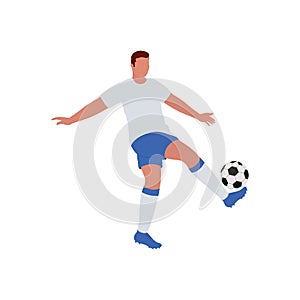 Cartoon Soccer Player Kicking Ball On White