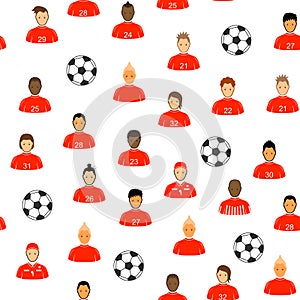 Cartoon Soccer Players and Ball Seamless Pattern Background . Vector
