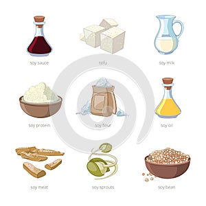 Cartoon soy food vector set