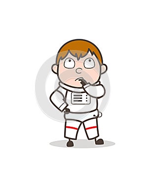 Cartoon Space Boy Thinking and Making a Plan Vector Illustration photo