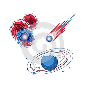 Cartoon Space Elements on White Background