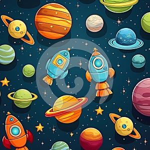 Cartoon Space Objects In Space