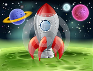 Cartoon Space Rocket on Alien Planet