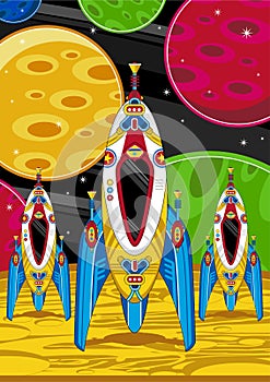 Cartoon Space Rocket and Planets