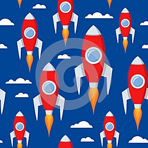 Cartoon Space Rockets Seamless Pattern