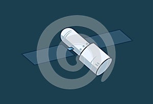 Cartoon space station. Flat vector illustration on blue background. photo