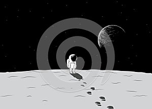 Cartoon spaceman explore a moon