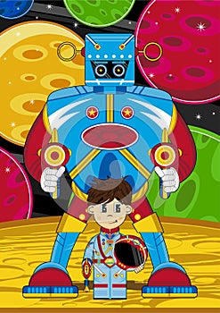 Cartoon Spaceman and Giant Robot