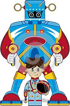 Cartoon Spaceman and Giant Robot