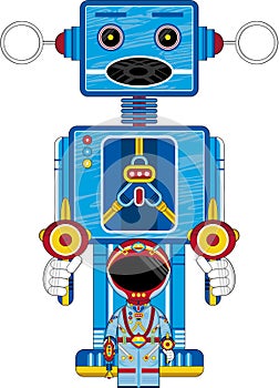Cartoon Spaceman and Giant Robot