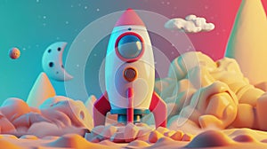 Cartoon spaceship rocket in space. Cosmonautics Day. Generative AI
