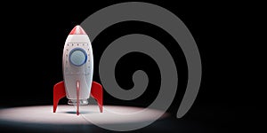 Cartoon Spaceship Spotlighted on Black Background photo