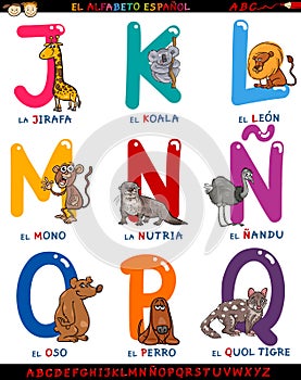 Cartoon spanish alphabet with animals photo