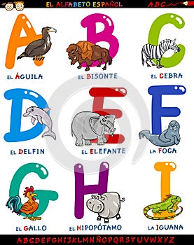 Cartoon spanish alphabet with animals photo