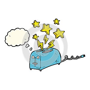 cartoon sparking toaster with thought bubble