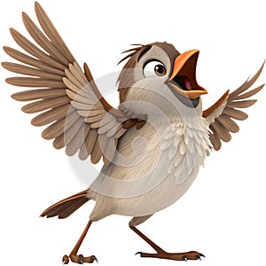 Cartoon sparrow bird expressing emotions in exaggerated style. photo
