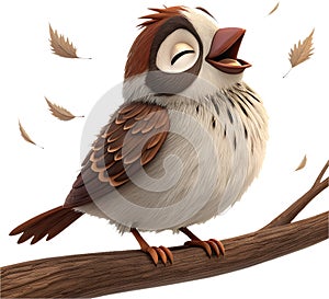 Cartoon sparrow bird expressing emotions in exaggerated style. photo