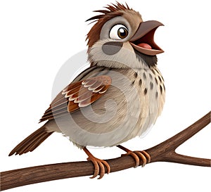 Cartoon sparrow bird expressing emotions in exaggerated style. photo