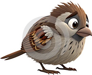 Cartoon sparrow bird expressing emotions in exaggerated style. photo