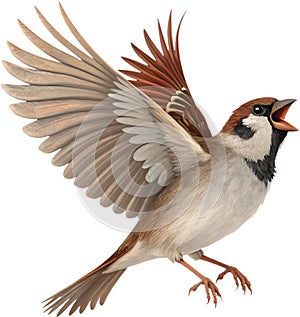 Cartoon sparrow bird expressing emotions in exaggerated style. photo