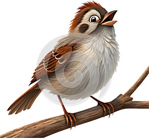 Cartoon sparrow bird expressing emotions in exaggerated style. photo