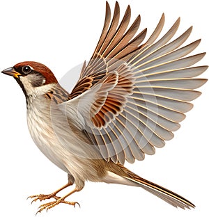 Cartoon sparrow bird expressing emotions in exaggerated style. photo