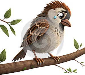 Cartoon sparrow bird expressing emotions in exaggerated style. photo