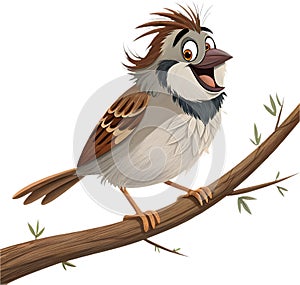 Cartoon sparrow bird expressing emotions in exaggerated style. photo