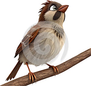 Cartoon sparrow bird expressing emotions in exaggerated style. photo