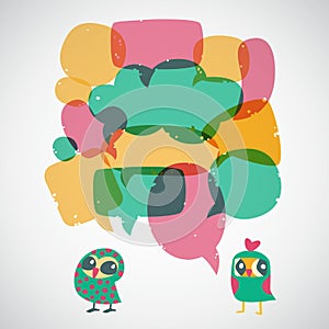 Cartoon speech bubbles with owls. Different sizes and forms.